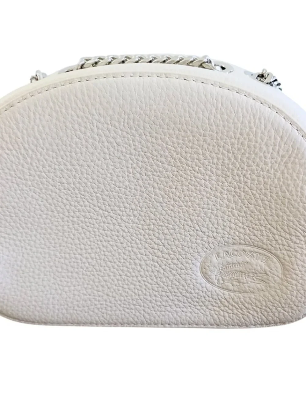 Lacoste NWT White Croco Crew Grained Leather Zip Crossbody Bag - Silver Chain - Picture 15 of 15